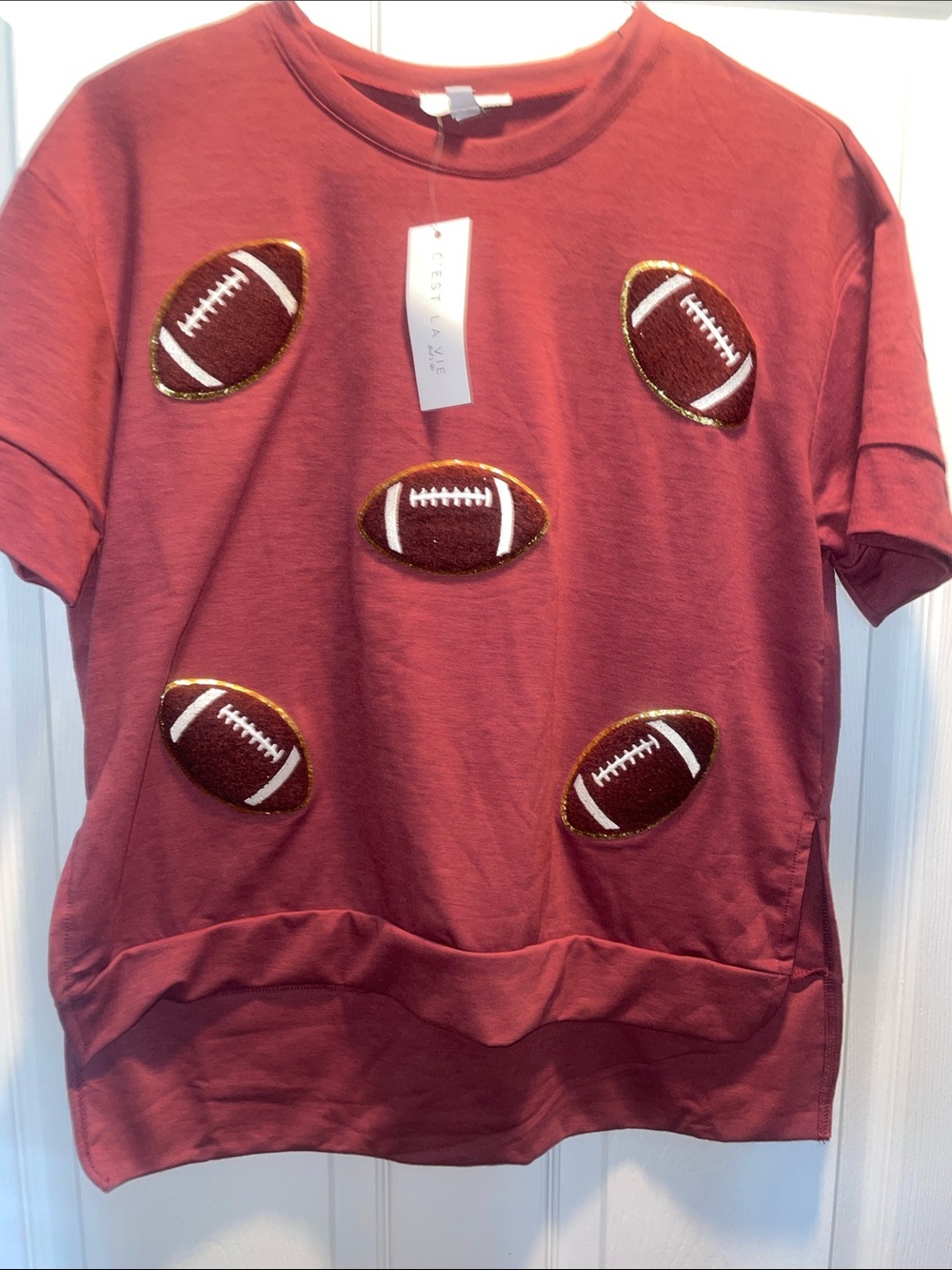 Football Appliqué Short-Sleeve Top -
